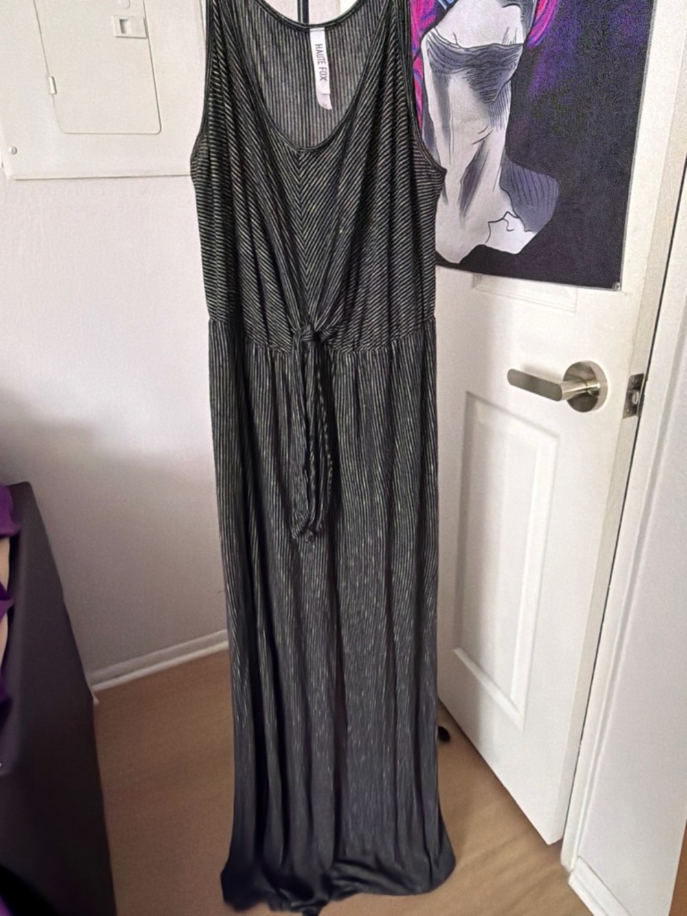 Sleeveless Black Striped Maxi Dress with Tie Waist